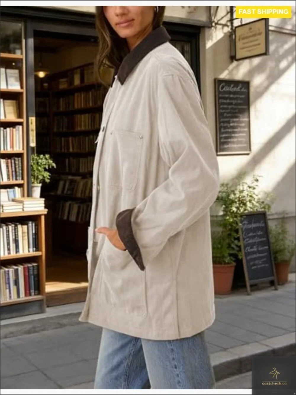 Oversized Utility Jacket Vintage Workwear Corduroy Collar Classic Relaxed Fit - Picture 2 of 7